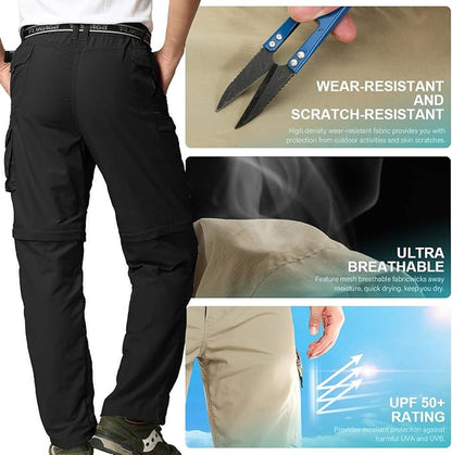Mens Hiking Pants Convertible Quick Dry Zip Off Fishing Travel Safari Pants