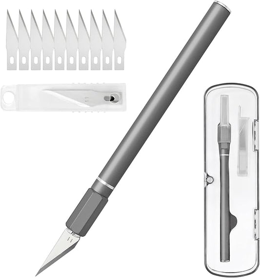 Exacto Knife, Hobby Knife Set with 10 Pieces Blades, Craft Knife Kit, Precision Knife for Pumpkin Carving, Modeling, DIY Artwork, Stencil, Scrapbooking, Paper Cutters for Crafting (Grey)