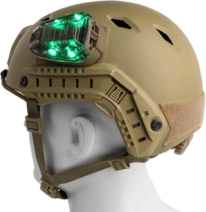 Tactical Helmet IR Strobe Light,Identification Light with Optional 4 Modes, Survival Signal for Outdoor Sports (Brown Base-Green)