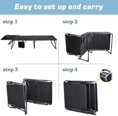 Oversized Padded Outdoor Folding Lounge Chair for Adults 330Ibs Patio Chaise Lounge Chair for Outside 5-Position Adjustable Reclining Beach Chair with Pillow Pocket