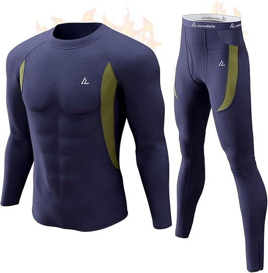 CL convallaria Mens Thermal Underwear Set with Fly Long Johns Base Layer Winter Hunting Gear Sport Top and Bottom