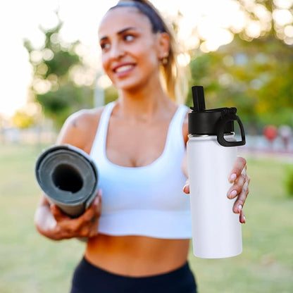 Volhoply Kids Insulated Water Bottle with Straw,16oz Stainless Steel Cold Water Bottles for School,BPA-Free Metal Wide Mouth Cups with Handle Lid,Reusable Double Wall Vacuum Sport Flask(White,1)