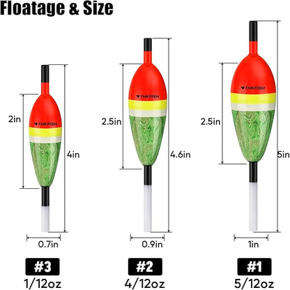 THKFISH Fishing Floats Balsa Wood Slip Bobbers, Fishing Bobbers Stick Slip Bobber for Fishing Crappie Bluegill Trout Bass Panfish Catfish Walleye 5PCS