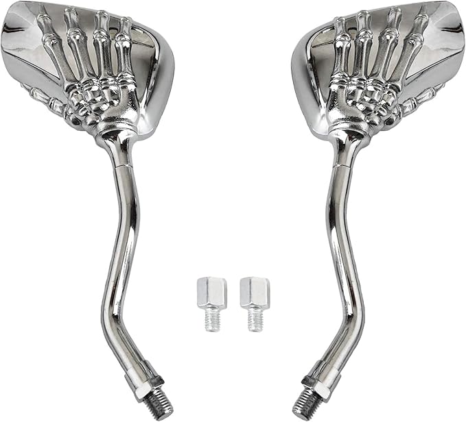Universal Bicycle Mirror Bike Rear View Mirror 8mm 10mm Skull Hand Style Also for Motorcycle Rear View Mirrors silver