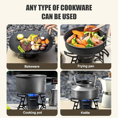 Camping Stove 3000W Portable Backpacking Stove with Piezo Ignition, Fuel Canister Adapter Windproof Gas Stove for Camping Hiking Outdoor Cooking