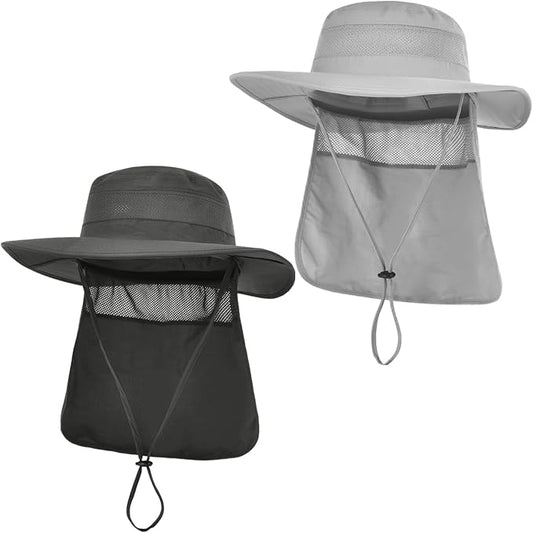 Men&Women Foldable Outdoor Sun Hat with Packable Neck Flap, UV Sun Protection Wide Brim Safari Cap