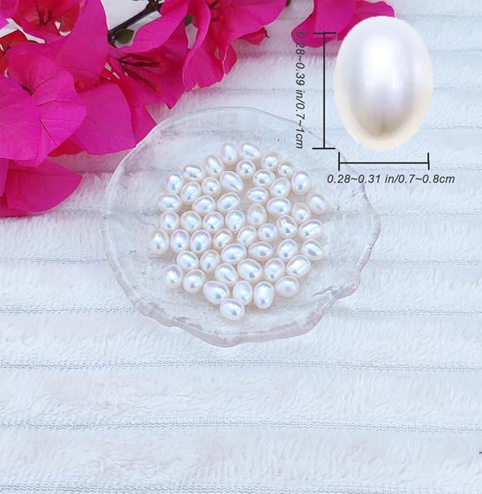 50 Pcs Real Pearl Beads for Jewelry Making AAA 7-8 mm Non-Porous Natural Pearls Beads Real Freshwater Pearls Oval Pearl Bead Loose Gemstone Bead Crafts Gift for Women,DIY Gifts.