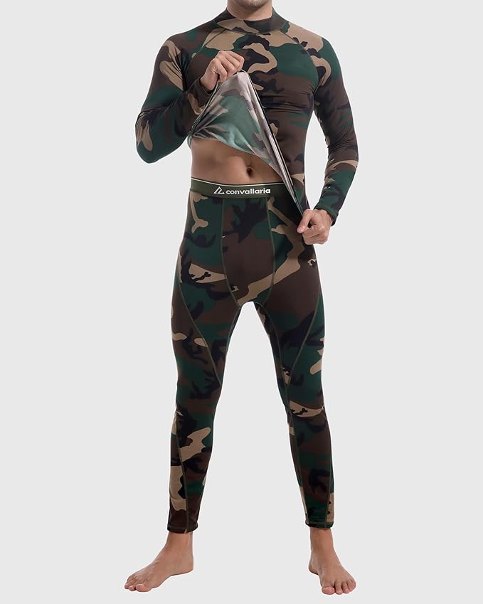 CL convallaria Thermal Underwear for Men Long Johns Fleece Lined Hunting Gear Set Base Layer for Cold Weather XS-4XL