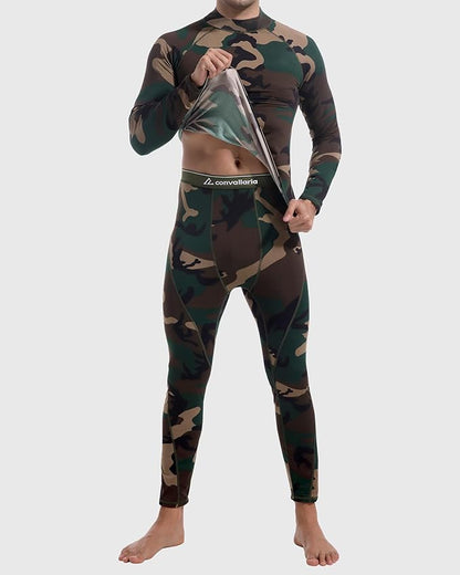 CL convallaria Thermal Underwear for Men Long Johns Fleece Lined Hunting Gear Set Base Layer for Cold Weather XS-4XL