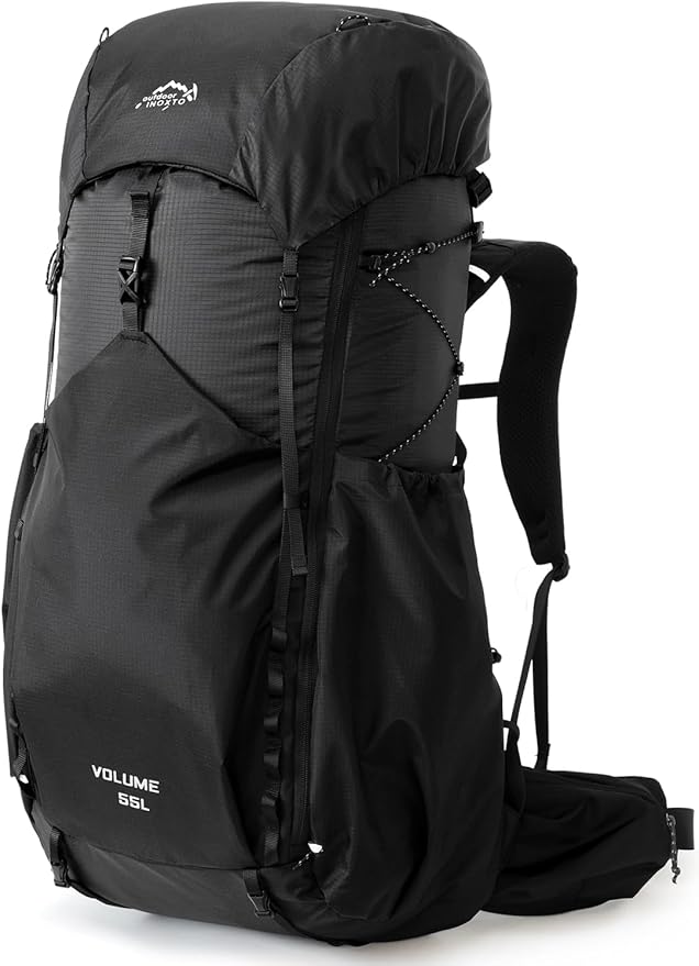55L Internal Frame Waterproof Hiking Camping Backpack with 3L Water Bladder and Rain Cover, Large Lightweight Travel Daypack Rucksack for Climbing (8120 Black)
