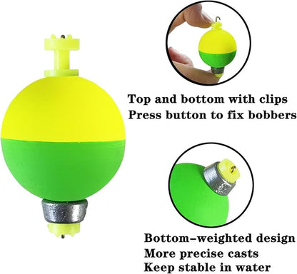 Fishing Bobbers Floats,10 Packs Weighted Bobbers for Fishing Foam Snap-on Fishing Floats Ball Oval Fishing Corks Bluegill Crappie Panfish Bass Trout