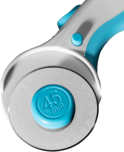 Elan 45mm Rotary Cutter for Fabric Blue, Ergonomic Rotary Fabric Cutter Wheel with Built-in Blade Safety Lock, Cutting Wheels for Sewing and Quilting