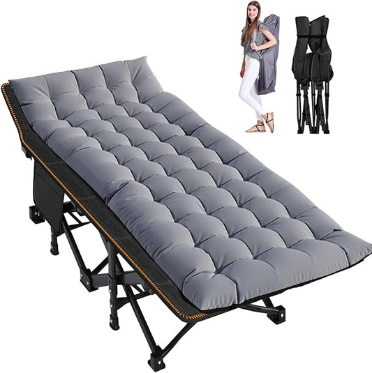 LILYPELLE Folding Camping Cot, Extra Wide Heavy Duty Sleeping Cots with Carry Bag, Double Layer Oxford Portable Travel Camp Cots for Home, Office Nap and Outdoor Beach