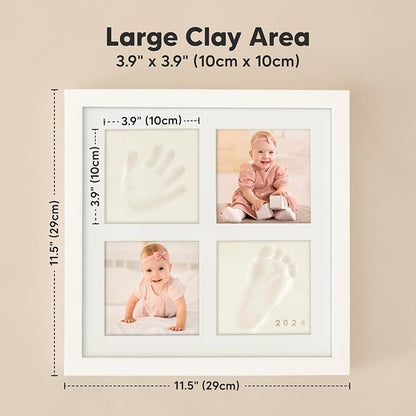 Baby Hand and Footprint Kit - Baby Footprint Kit, Clay Handprint Keepsake Frame, Nursery Picture Frame For Newborns, Personalized New Mom Gifts for Showers & Registry (Alpine White)