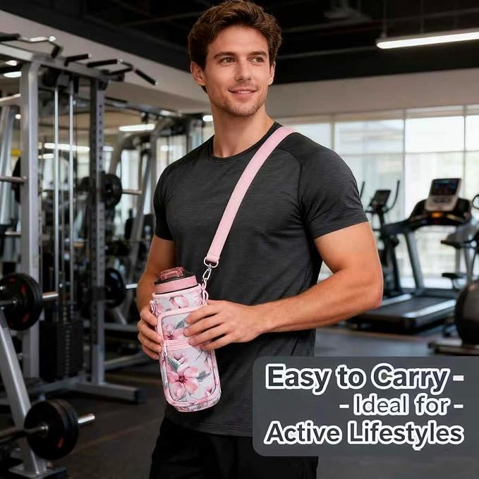 Insulated Water Bottle Holder Sling Bag with Phone Pocket, Adjustable Crossbody Strap for Walking, Hiking, Camping, Fishing