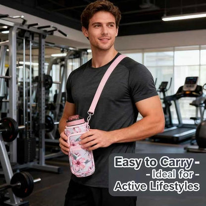 Insulated Water Bottle Holder Sling Bag with Phone Pocket, Adjustable Crossbody Strap for Walking, Hiking, Camping, Fishing