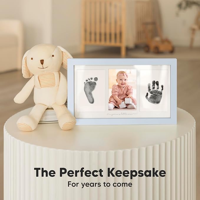 Inkless Baby Hand and Footprint Kit Boy, Girl - No Mess Ink Pad for Handprint, Clean Touch Dog Paw Print Kit, Personalized Baby Shower Gifts, Nursery Newborn Keepsake Frame (Mist Blue)