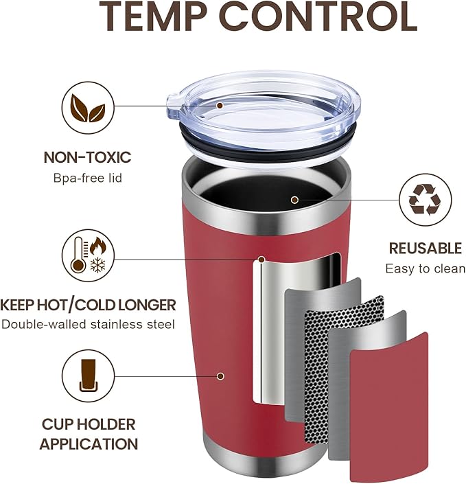 MEWAY 20oz Tumbler 12 Pack Double Wall Vacuum Insulated Travel Mug Bulk, Stainless Steel Tumblers with Lid and Straw, Powder Coated Coffee Cups for Cold & Hot Drinks (Red, Set of 12)