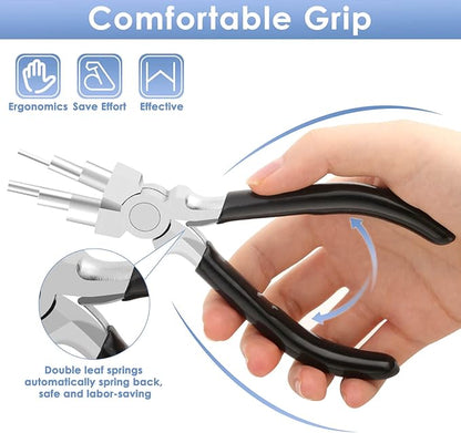 Bail Making Pliers, 6 in 1 Round Nose Pliers for Making Jump Rings, Wire Wrapping, Jewelry Making, Loop Making, Forming Bends