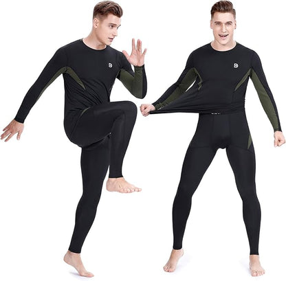 Men's Thermal Underwear Fleece Lined Performance Fleece Tactical Sports Shapewear Thermal Set