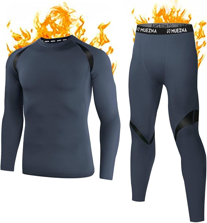Muezna Men's Thermal Top and Bottom Set Underwear Long Johns Base Layer with Soft Fleece Lined