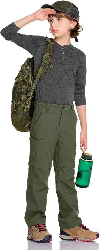 CQR Kids Youth Hiking Cargo Pants, UPF 50+ Quick Dry Convertible Zip Off Pants, Outdoor Camping Pants
