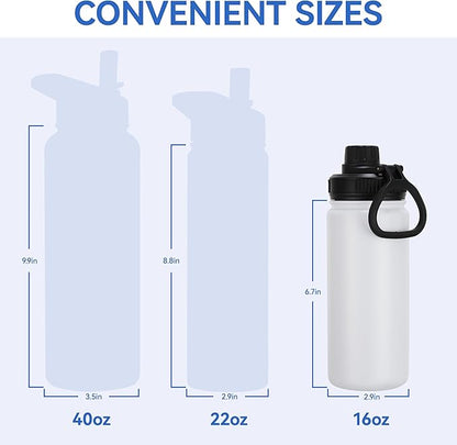 DOMICARE 16 oz Kids Water Bottle for School Stainless Steel Double Wall Vacuum Insulated Water Bottle with Straw lids & Spout Lid, Leakproof BPA Free (White,1)