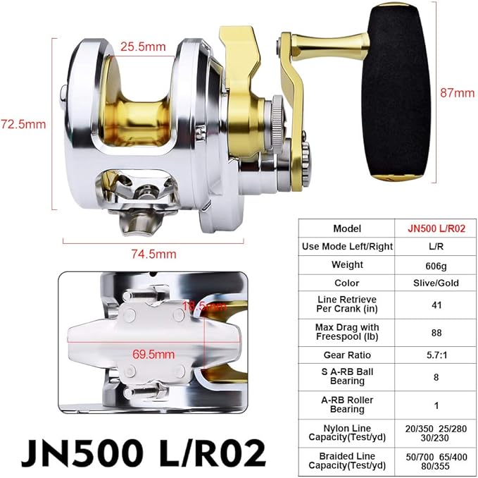 PROBEROS Conventional Reel Trolling Reels - Lever Drag Deep Sea Ocean Big Game Offshore Jigging Fishing Reels
