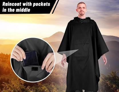TOMSHOO Multifunctional Raincoat with Hood Hiking Cycling Rain Cover Lightweight Poncho Rain Coat Outdoor Camping Tent Mat