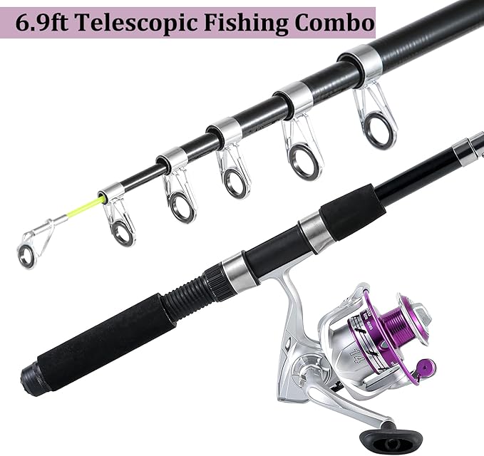 Fishing Pole Combo, 6.9ft 2Pcs Telescopic Rods Set, Collapsible Fishing Rods, 2PCS Spinning Reel Set with Carrier Bag Freshwater Fishing Rod and Reel Combos Kits