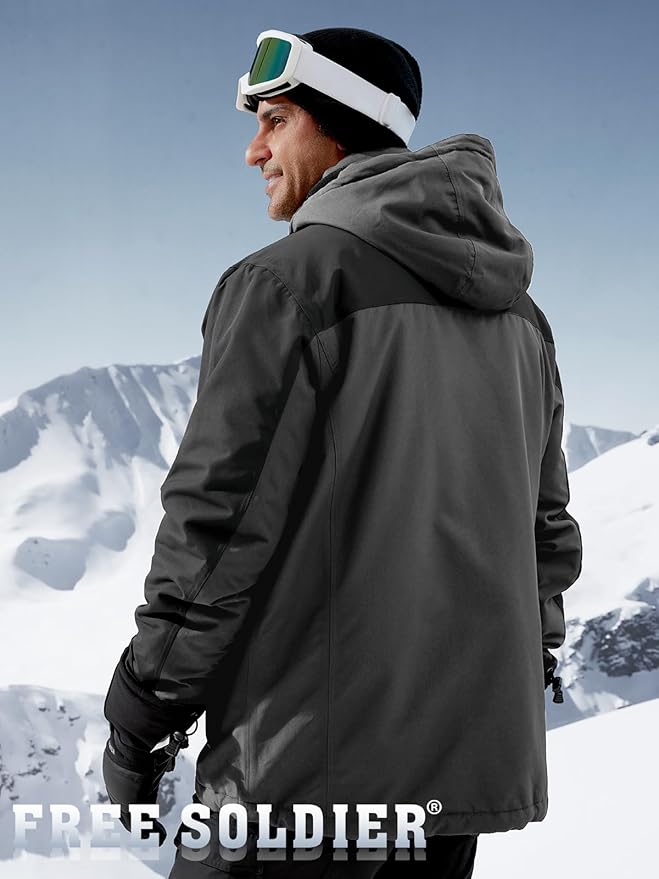 FREE SOLDIER Men's Waterproof Ski Jacket Fleece Lined Warm Winter Snow Coat with Hood Fully Taped Seams