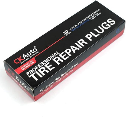 CKAuto 30pcs 8" Black Tire Repair Strings, Automotive Tool Tire Repair Plugs for Tubeless Off-Road Tires Car, Bike, ATV, UTV, Wheelbarrow, Mower