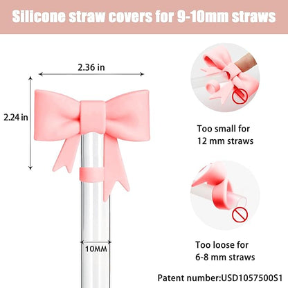 6Pcs Silicone Straw Toppers Covers for Stanley Cups 40/30oz 10mm(0.4in) Cream Dust-Proof Bow Straw Covers Toppers Orange Suitbale for Stanley Cup Accessories Reusable Straws Caps