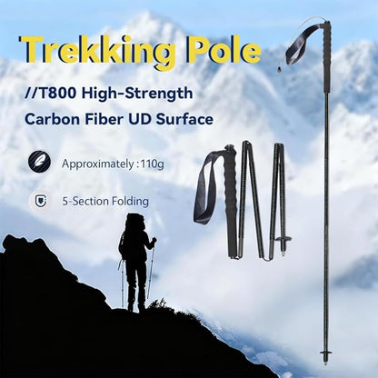 High Strength 5-Section Foldable Carbon Fiber Trekking Poles - 115g/125g/130g, Compact Hiking Staff for Men & Women, Ideal for Hiking, Trekking, Mountaineering & Backpacking