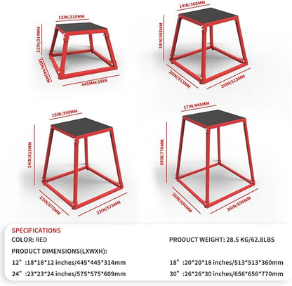 Metal Plyometric Jumping Box，12/18/24/30 Inch Steel Plyo Box for Fitness Exercise Home Gym