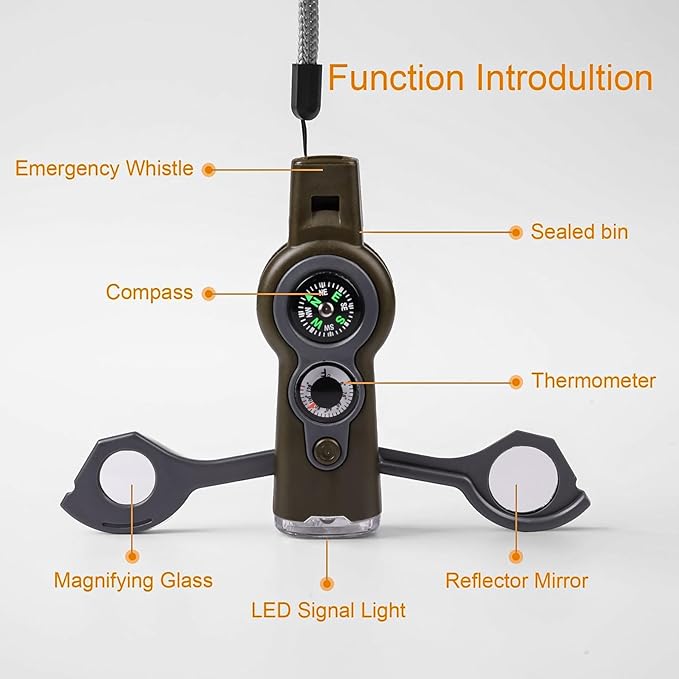 Emergency Survival Function Whistle, Outdoor Multifunctional Tool Safety Whistle with Lanyard, Ideal for Kayaking, Boating, Hiking, Camping, Climbing, Hunting, Fishing, Rescue Signaling