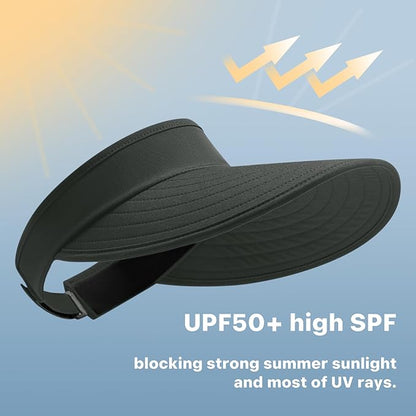 WANDER Sun Visor Hats for Women Wide Brim UV Protection Adjustable Large Golf Beach Cap Packable Travel Sport Visor