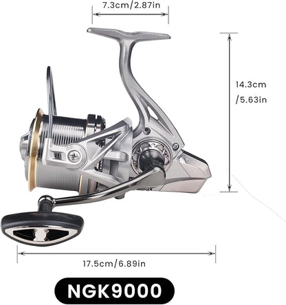 HAUT TON Spinning Reel 8000/9000/10000/12000/14000,6+1BB Metal Surf Fishing Reels,4.8:1 Gear Ratio 55lbs Drag Heavy Long Casting Inshore Saltwater Monster Fish