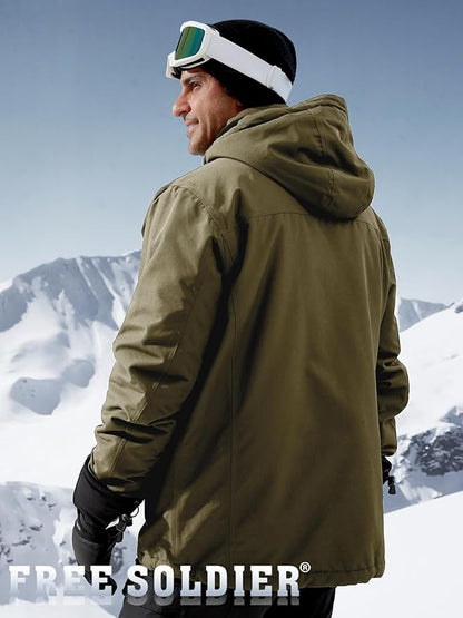 FREE SOLDIER Men's Waterproof Ski Jacket Fleece Lined Warm Winter Snow Coat with Hood Fully Taped Seams