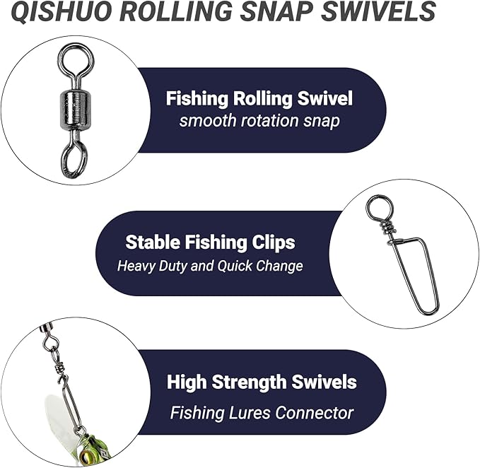 QISHUO Barrel Stainless Snap Swivels Strength Saltwater Lure Connector Fishing Steel Clips Fishing Swivel Rolling Black Nickel