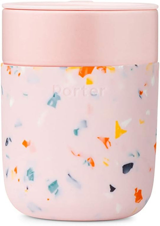 W&P Porter Ceramic Mug w/ Protective Silicone Sleeve, Terrazzo Blush 12 Ounces | On-the-Go | Reusable Cup for Coffee or Tea | Portable | Dishwasher Safe