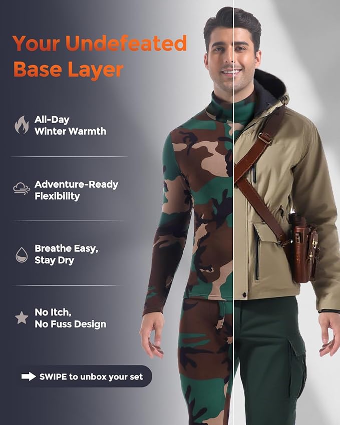 CL convallaria Long Johns Thermal Underwear for Men Soft Fleece Lined Base Layer Cold Weather Top Bottom Gift Set