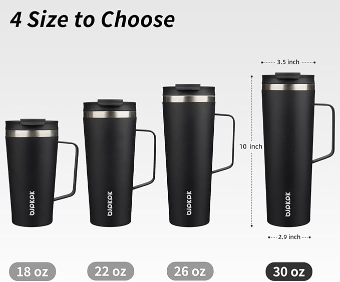 BJPKPK Insulated Tumbler with Handle, 30oz Insulated Tumblers with Lid and Straw, Stainless Steel Metal Water Bottles, Coffee Travel Mugs, Cups, Black