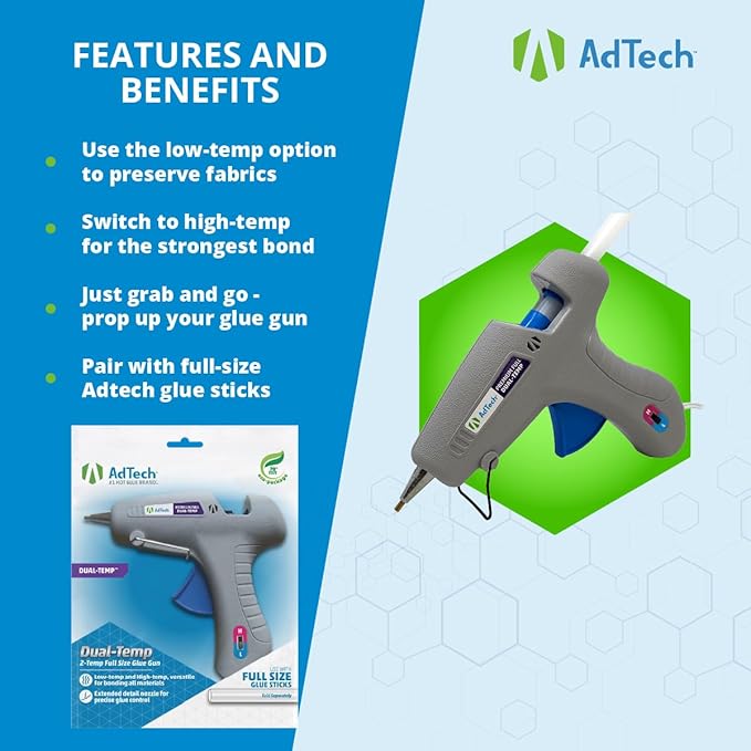 AdTech 0453 2-Temp Dual Temperature Hot Glue Gun Full Size, Light Gray