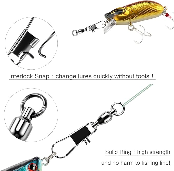 AMYSPORTS Steel Stainless Snap Swivels Saltwater Ball Bearing Fishing Swivel Lure Connector Barrel Swivels Fishing Tackle Black Nickel