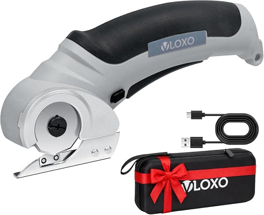 VLOXO Cordless Cardboard Cutter, Electric Scissors with Safety Lock 4.2V Power Box Cutter Multi-Cutting Tools, Rechargeable Electric Scissors for Cardboard Leather Carpet with Storage Box Grey