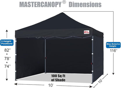 MASTERCANOPY Heavy Duty Pop-up Canopy Tent with Sidewalls (10x10,Black)