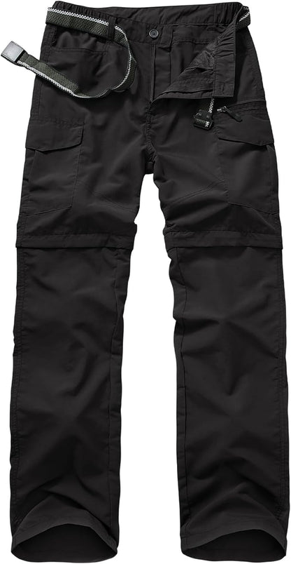 Mens Hiking Convertible Pants Quick Dry Waterproof Zip Off Lightweight Cargo Safari Fishing Work Pants Trousers with Belt