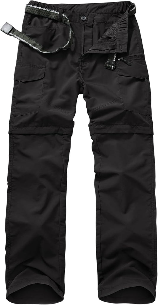 Mens Hiking Convertible Pants Quick Dry Waterproof Zip Off Lightweight Cargo Safari Fishing Work Pants Trousers with Belt