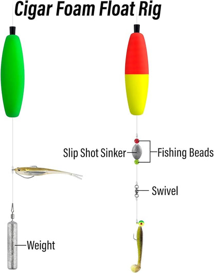 Dr.Fish 15 Pack Fishing Float Cigar Foam Bobbers Peg Floats Slip Fishing Corks Bobber for Santee Catfish Rig Crappie Freshwater Saltwater